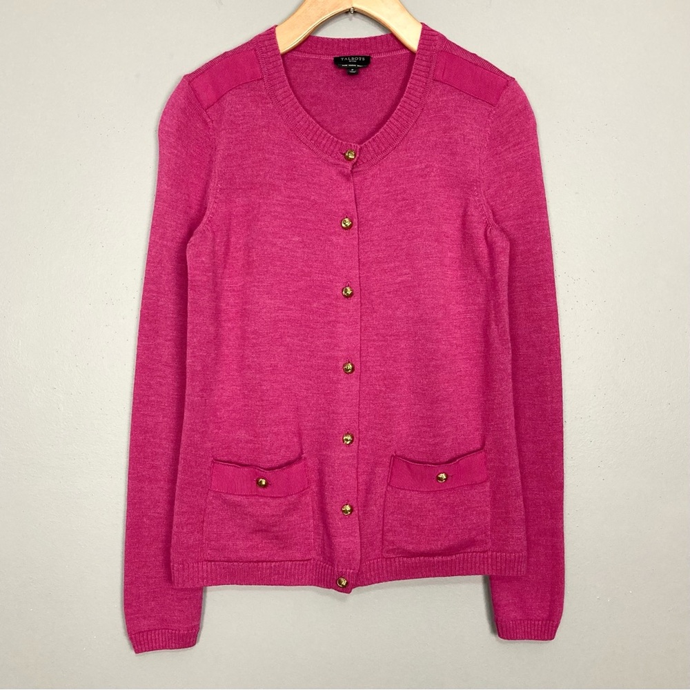 Talbots Merino Wool Cardigan Sweater Women’s Size XS Petite Gold Button Academia
